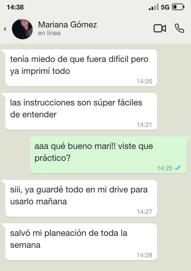 Testimonio de Mariana Gómez en WhatsApp