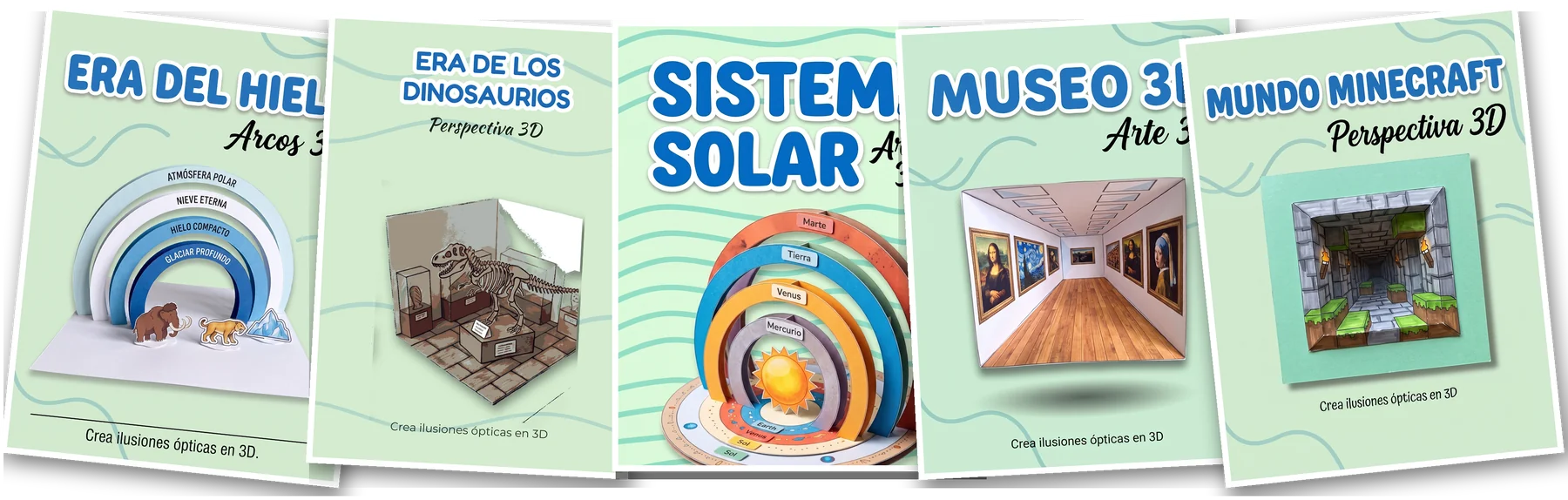 Kit Perspectiva Inversa: Era del Hielo, Era de los Dinosaurios, Sistema Solar, Museo 3D y Mundo Minecraft