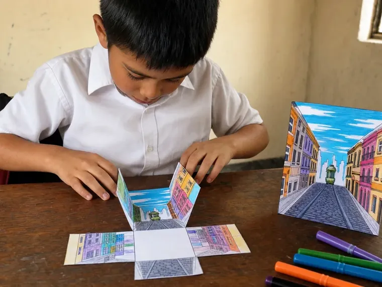 Niño armando su molde 3D sobre la mesa
